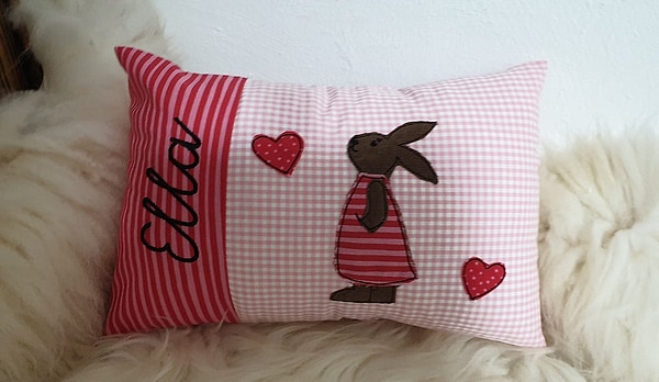 Kissen Hase Streifen rosa rosa & Wunschnamen W1082