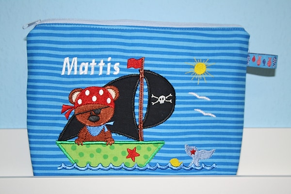 Windeltasche Kulturtasche Piratenbär Bär blau mit Namen W186