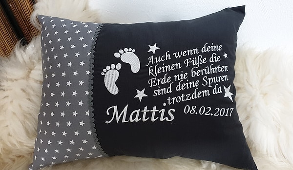 Kissen Spruch Füsse Sterne Sternenkind grau & Wunschnamen W1238