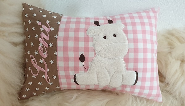 Kissen Giraffe beige rosa & Wunschnamen W1270