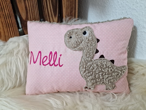 Kissen Taufkissen Dino Dinosaurier Punkte rosa & Wunschnamen W867