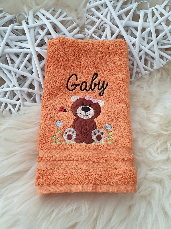Handtuch Bär Teddy Bärchen Blumen mit Namen bestickt W578
