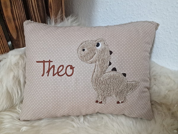 Kissen Taufkissen Dino Dinosaurier beige (hell) Punkte & Wunschnamen W735