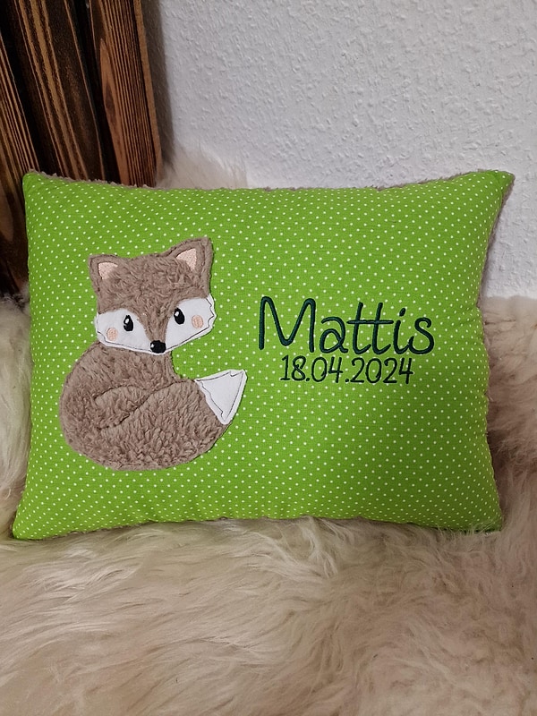 Kissen Taufkissen Fuchs grüne Punkte & Wunschnamen W1686
