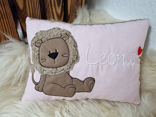 Kissen Taufkissen Löwe Punkte rosa hell & Wunschnamen W856