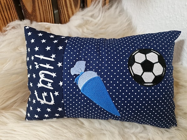 Kissen Schultüte Fußball Einschulung dunkelblau & Wunschnamen W1401