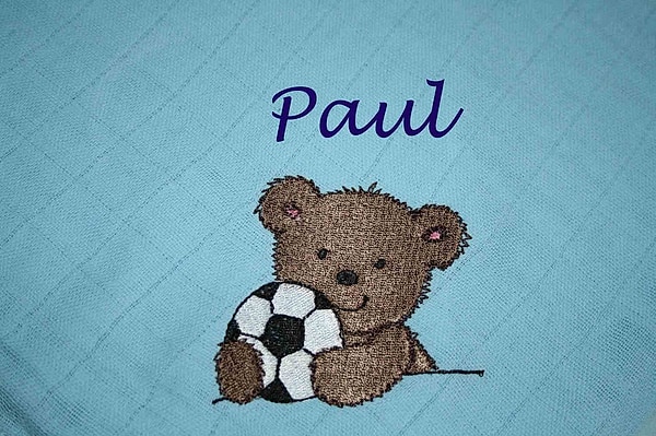 Mullwindel Spucktuch Bär Teddy Fußball mit Namen W325