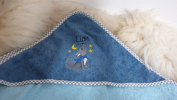 Babybadetuch Kapuzenhandtuch Wolf petrol & Wunschname W437