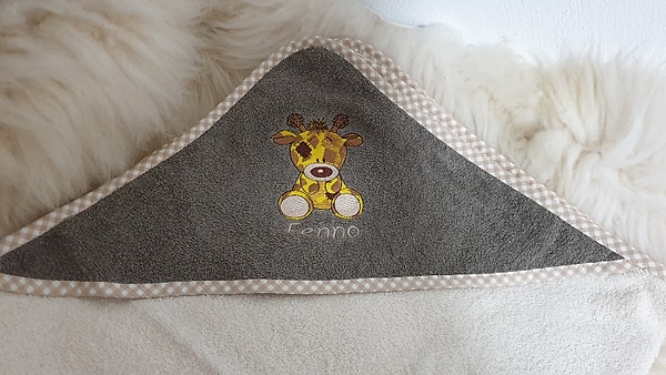 Babybadetuch Kapuzenhandtuch Giraffe beige braun & Wunschname W494