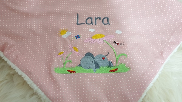 Babydecke Decke Kuscheldecke Elefant schlafend rosa Punkte & Wunschnamen W44