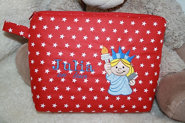 Windeltasche Kulturtasche Freiheitsstatue Miss Liberty rot mit Namen 180