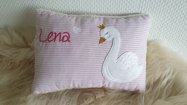 Kissen Taufkissen Schwan Schwankönigin rosa Streifen & Wunschnamen W1112