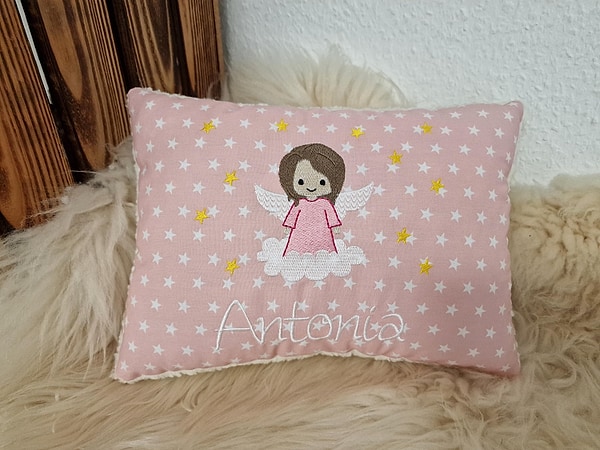 Kissen Taufkissen Engel Schutzengel rosa Sterne & Wunschnamen W1547
