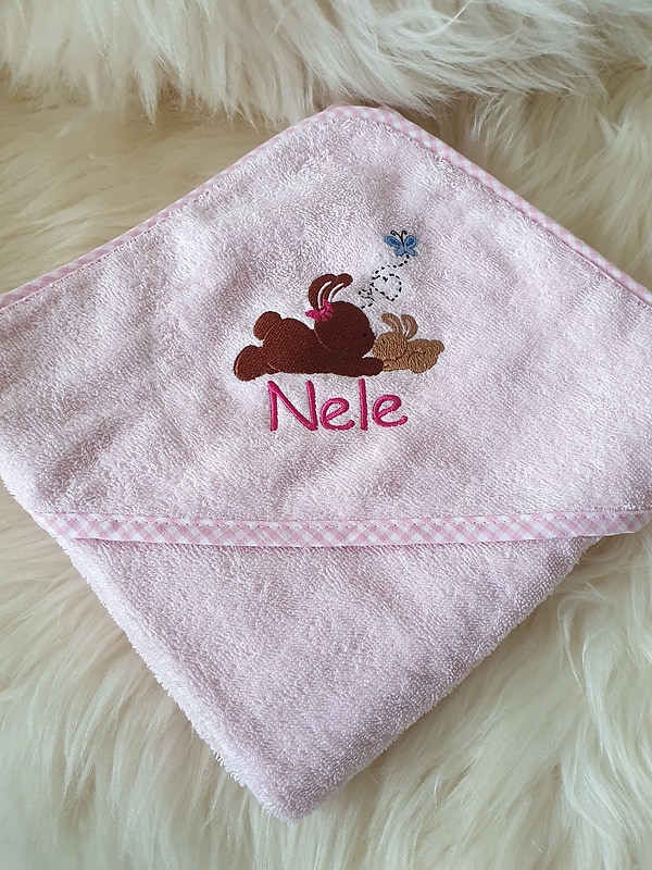Babybadetuch Kapuzenhandtuch Hase Häschen 2 Hasen & Wunschname W622