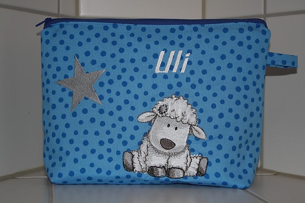 Windeltasche Kulturtasche Schaf mit Stern Schäfchen blau mit Namen W191