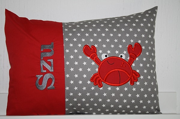 Kissen Krebs grau rot & Wunschnamen W941
