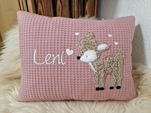 Kissen Taufkissen Reh Kitz Waffel altrosa & Wunschnamen W1455