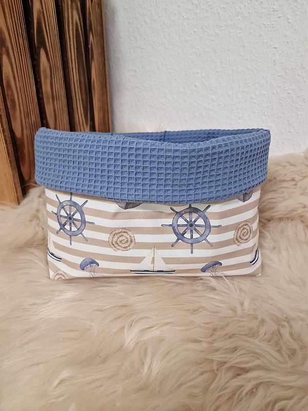 Utensilo Brotkorb Brötchenkorb maritim Segeboot Waffel jeansblau XL Wendeutensilo Korb Körbchen W1661