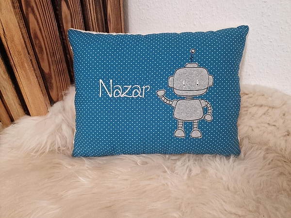 Kissen Taufkissen Roboter petrol Punkte & Wunschnamen W1682