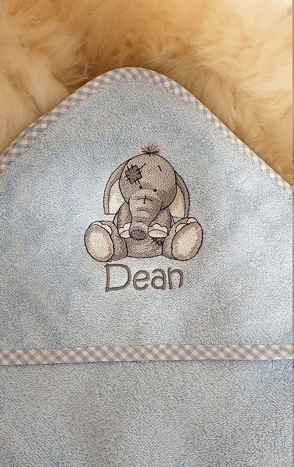 Babybadetuch Kapuzenhandtuch Elefant hellblau & Wunschname W377
