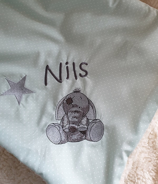 Babydecke Decke Kuscheldecke Elefant Stern Punkte mint & Wunschnamen W76