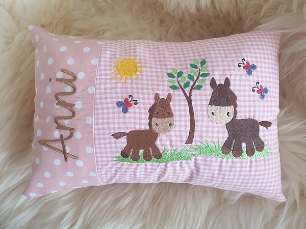 Kissen 2 Pferde Pferdchen Dots rosa Vichy rosa & Wunschnamen W934