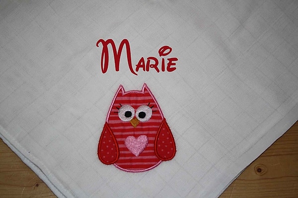 Mullwindel Spucktuch Eule rot rosa mit Namen W300