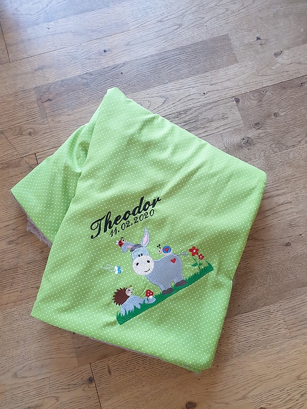 Babydecke Decke Kuscheldecke Esel Igelchen & Wunschnamen W67