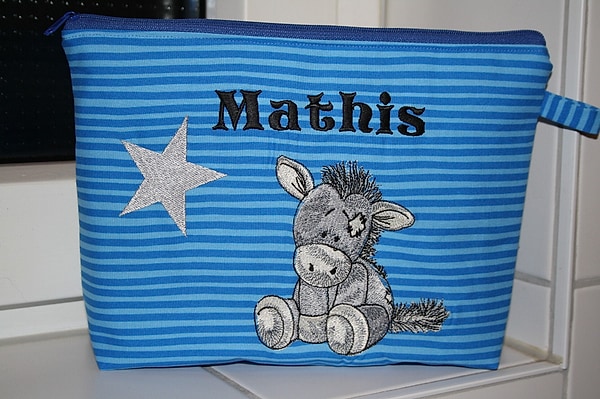 Windeltasche Kulturtasche Esel mit Stern blau mit Namen W175