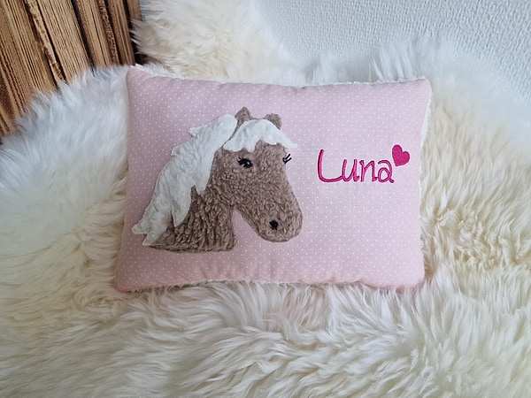 Kissen Taufkissen Pferd Pony rosa Punkte & Wunschnamen W1808