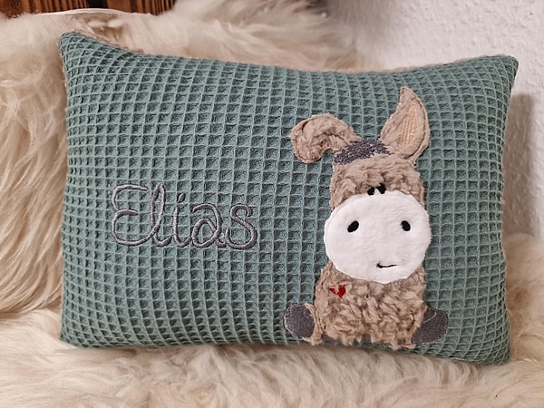 Kissen Taufkissen Esel Herzchen Waffel dustymint & Wunschnamen W1456