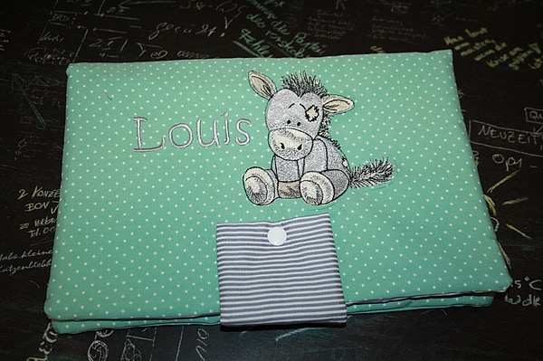 Wickeltasche Windeltasche Esel Wunschname Punkte mint Streifen grau W192