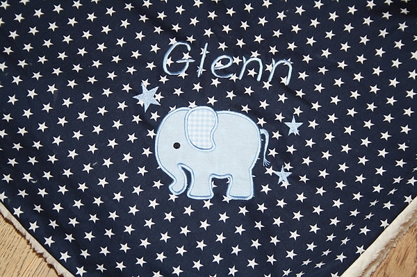 Babydecke Decke Kuscheldecke Elefant 3 kleine Sterne dunkelblau Sterne & Wunschnamen W66