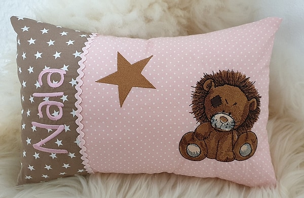 Kissen Löwe Stern Sterne beige rosa Punkte & Wunschnamen W1366