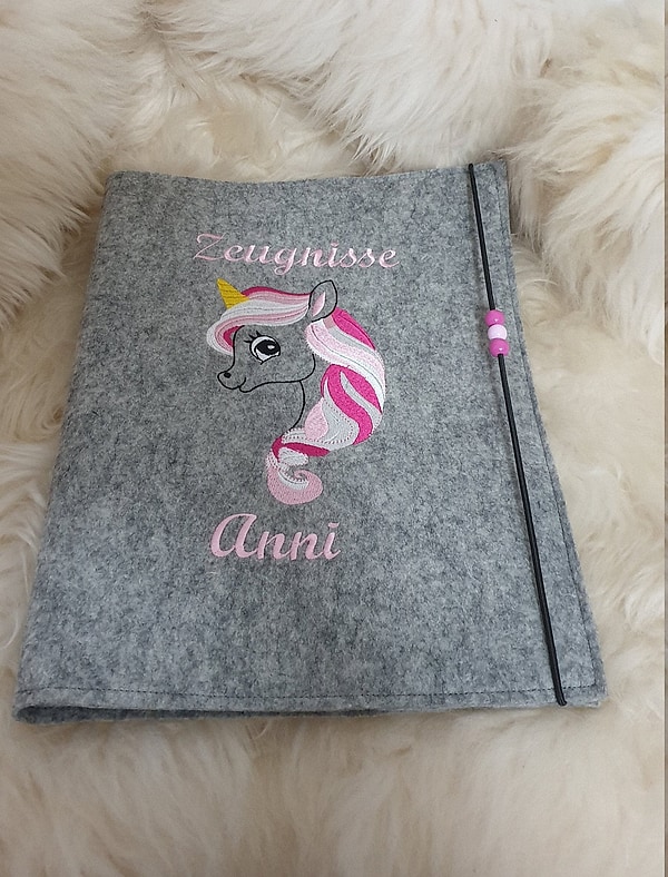 Zeugnismappe Einhorn Unicorn Wollfilz mit Namen W83