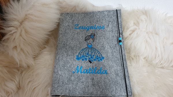 Zeugnismappe Ballerina Mädchen türkis Blumen Wollfilz mit Namen W121