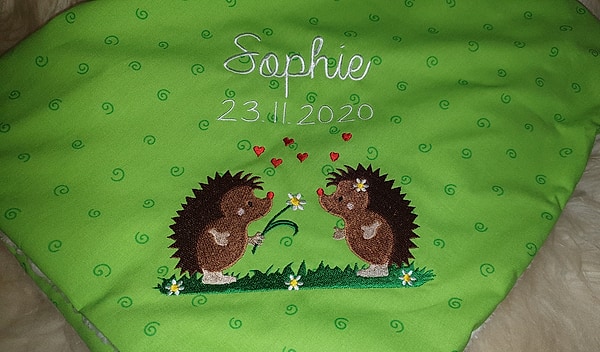 Babydecke Decke Kuscheldecke Igel Igelliebe grüne Kringel & Wunschnamen W64