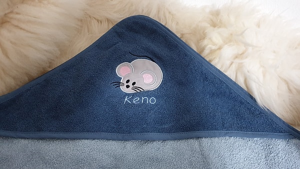 Babybadetuch Kapuzenhandtuch Maus Mäuschen stahl-dunkelblau W459
