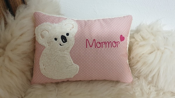 Kissen Taufkissen Koala mit Herz Punkte rosa & Wunschnamen W906
