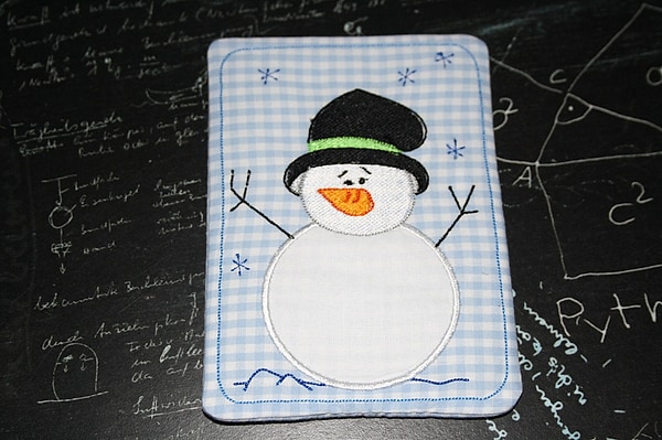 Tassenuntersetzer Mug Rug Schneemann Karo hellblau W686