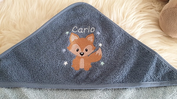Babybadetuch Kapuzenhandtuch Fuchs stahlblau & Wunschname W464