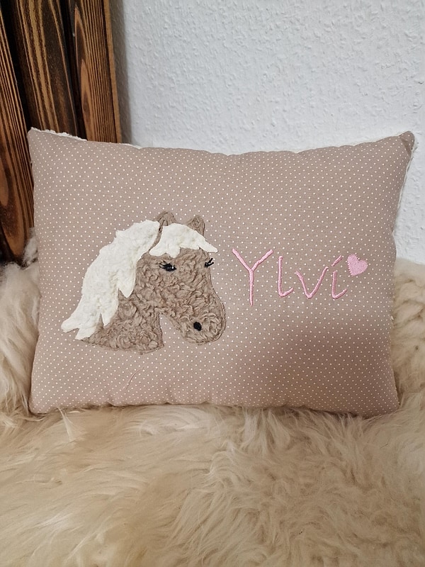 Kissen Taufkissen Pferd Pony beige Punkte & Wunschnamen W1718