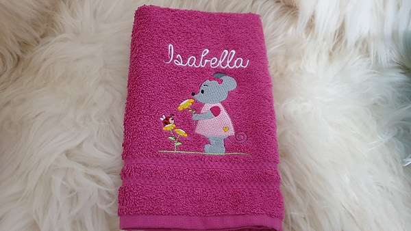 Handtuch Maus Mäuschen rosa Kleid mit Namen bestickt W461