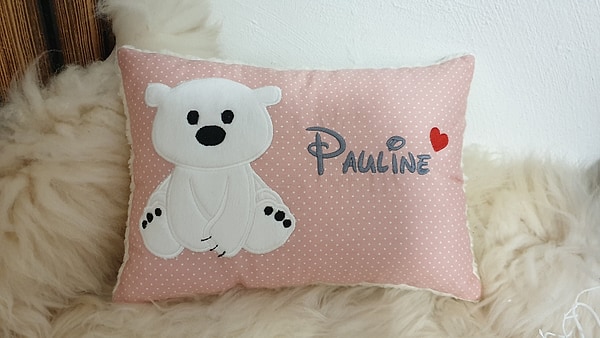 Kissen Taufkissen Eisbär Bär Bärchen rosa Punkte & Wunschnamen W922